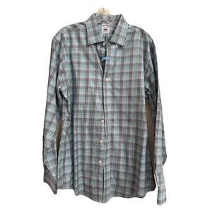 Brooks Brothers Shirt Men L Navy Plaid Regent Fit Non-Iron Supima Cotton